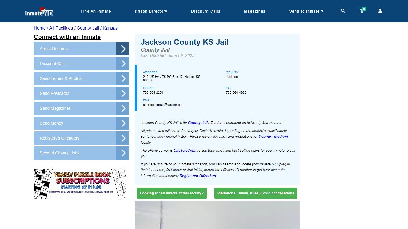 Jackson County KS Jail - Inmate Locator - Holton, KS